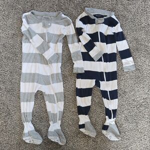 Burt's Bees Baby Gray and Blue Striped Footies